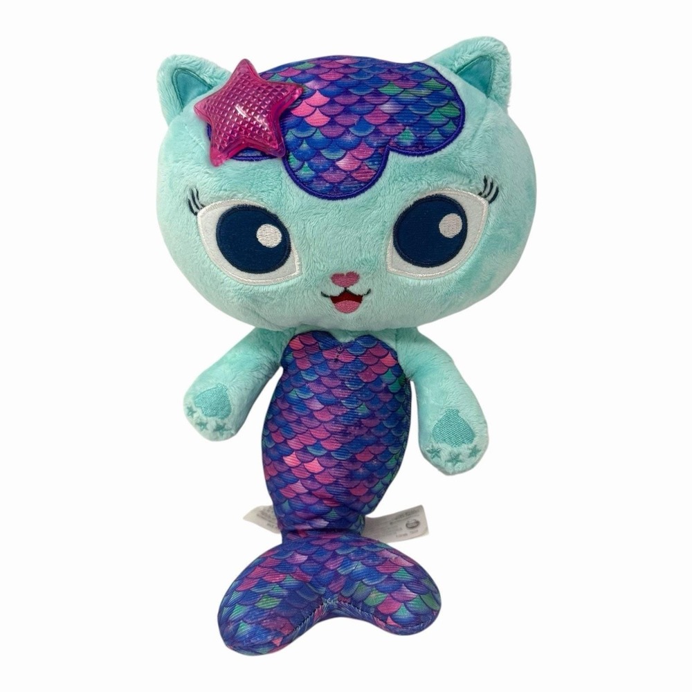 Gabbys Dollhouse Mercat Plush Teal Mermaid Cat Light Up Star Toy 12 Inch